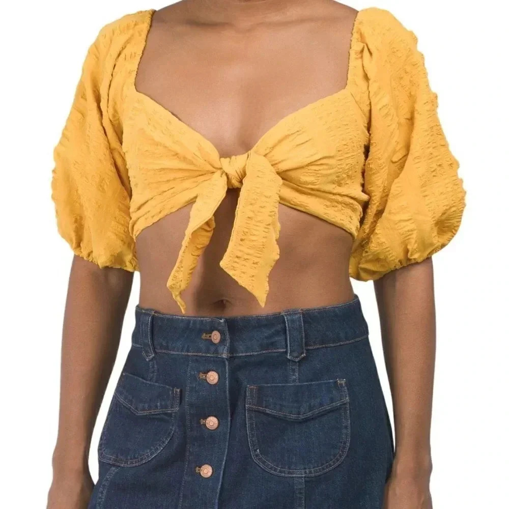 LUSH WOMENS SIZE S CROP TOP TIE FRONT YELLOW NWT